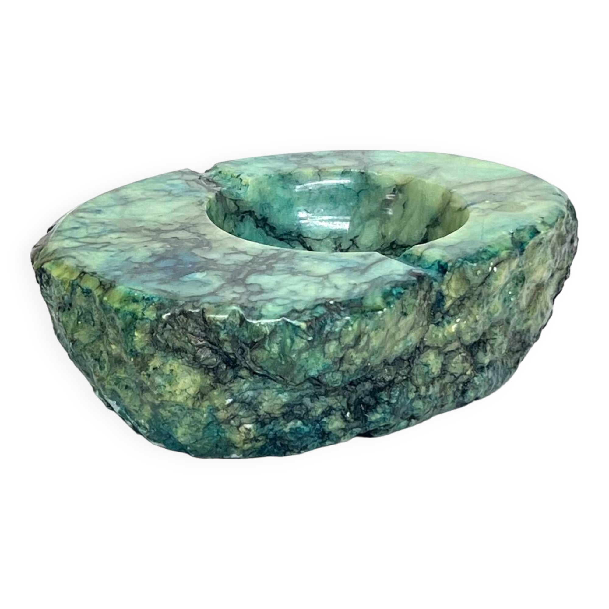 Cendrier vintage en albâtre turquoise, années 70