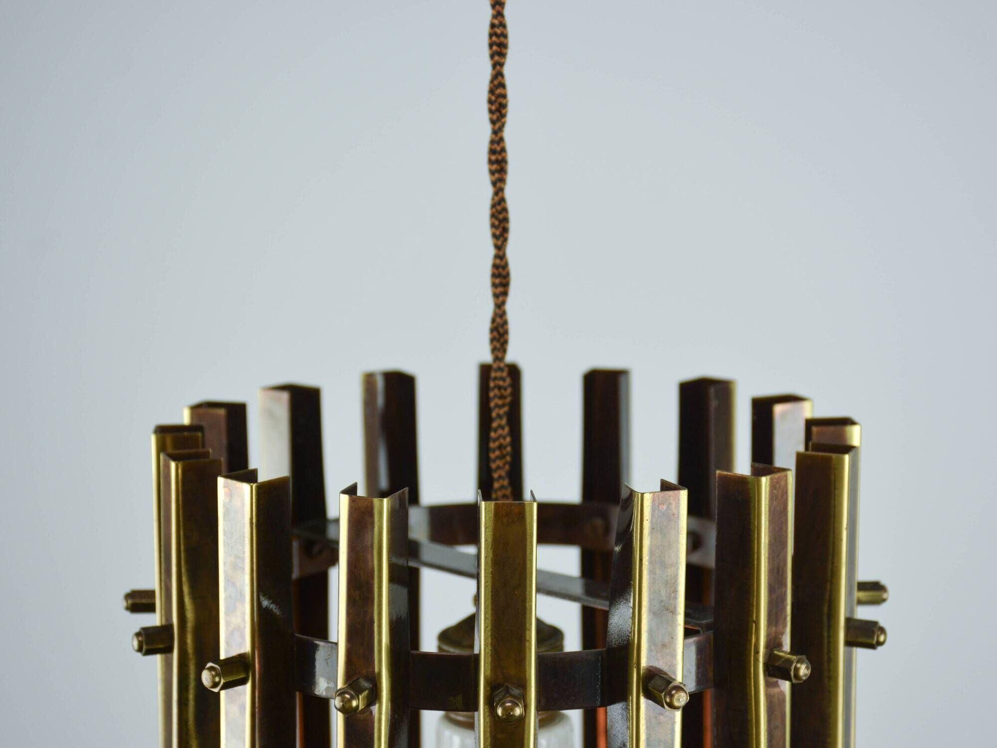 Italian Brutalist Brass-Metal Pendant Lamp