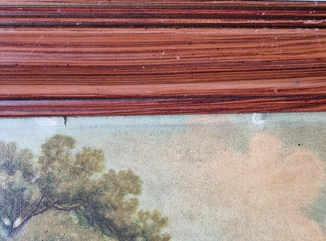 Old painting, oil on wood, representing Lake Annecy.