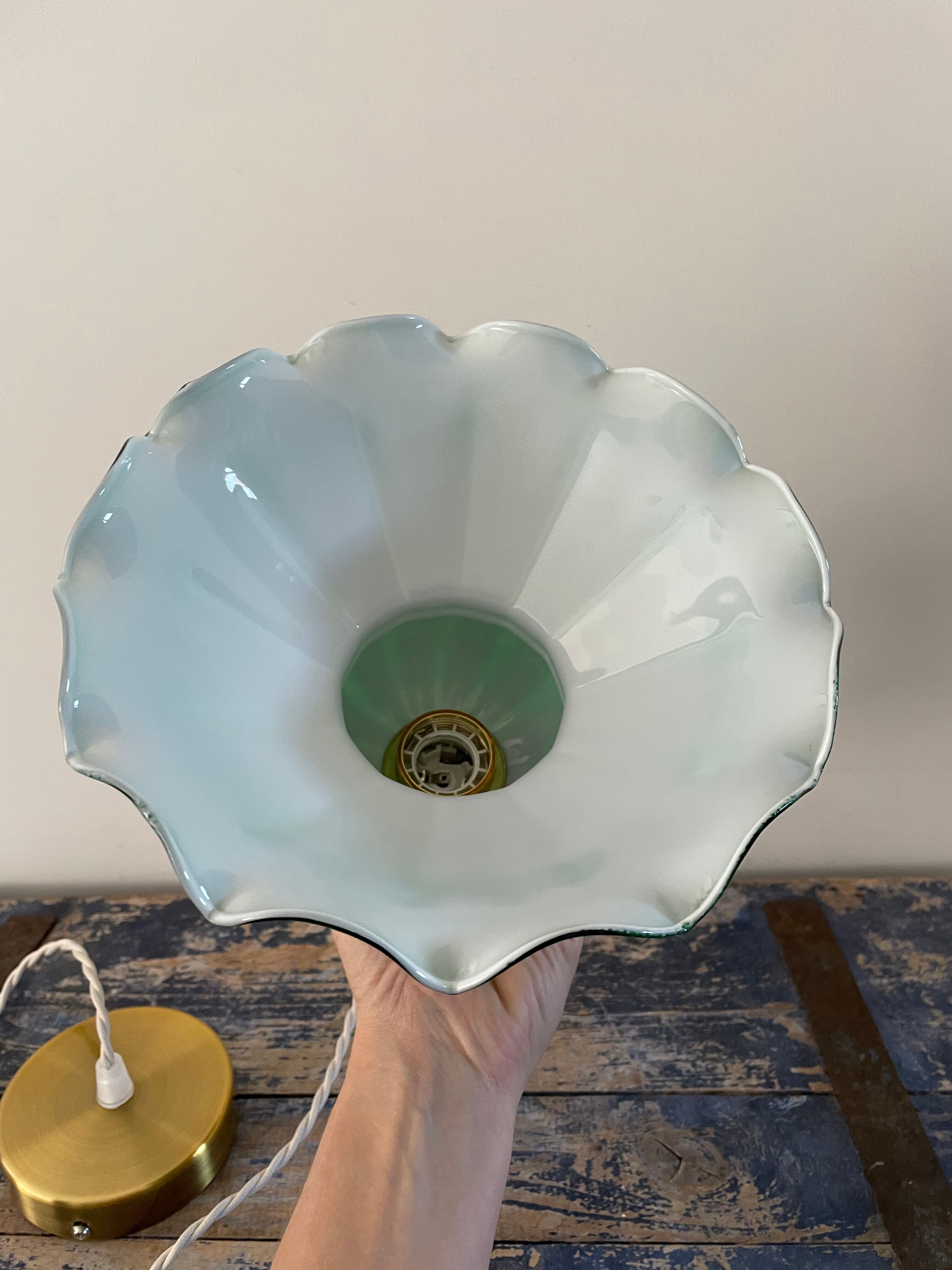 Vintage suspension lamp in marbled green opaline