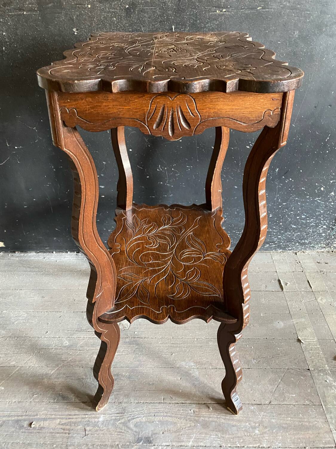 Antique engraved wooden side table