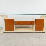 Vintage lacquer and burl wood credenza, 1980s