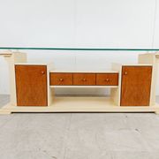 Vintage lacquer and burl wood credenza, 1980s