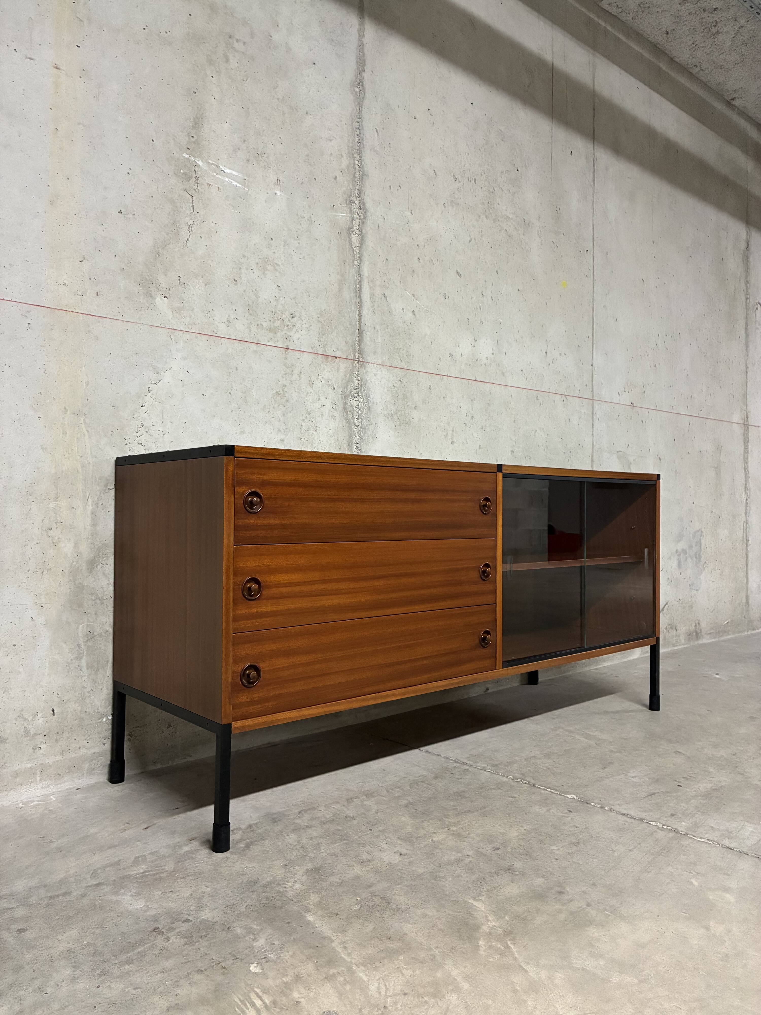 Vintage ARP Guariche Minvielle 1960s enfilade buffet display cabinet