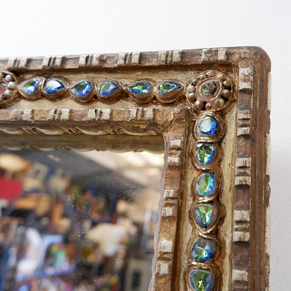 Mirror in stucco and coloured stones in the style of Creaciones Gobesso, Italy.