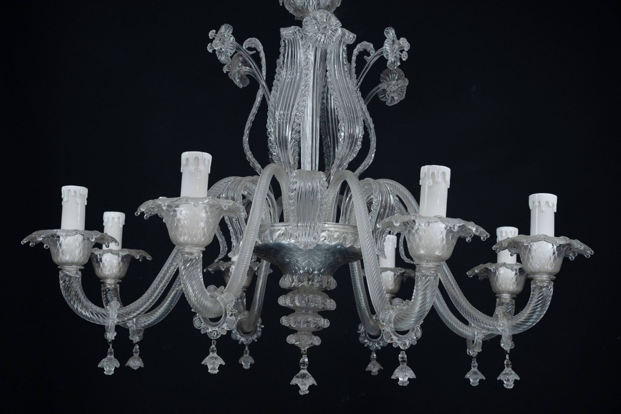 1940s Vintage Murano Clear Glass Chandelier, Classic Italian Art Glass