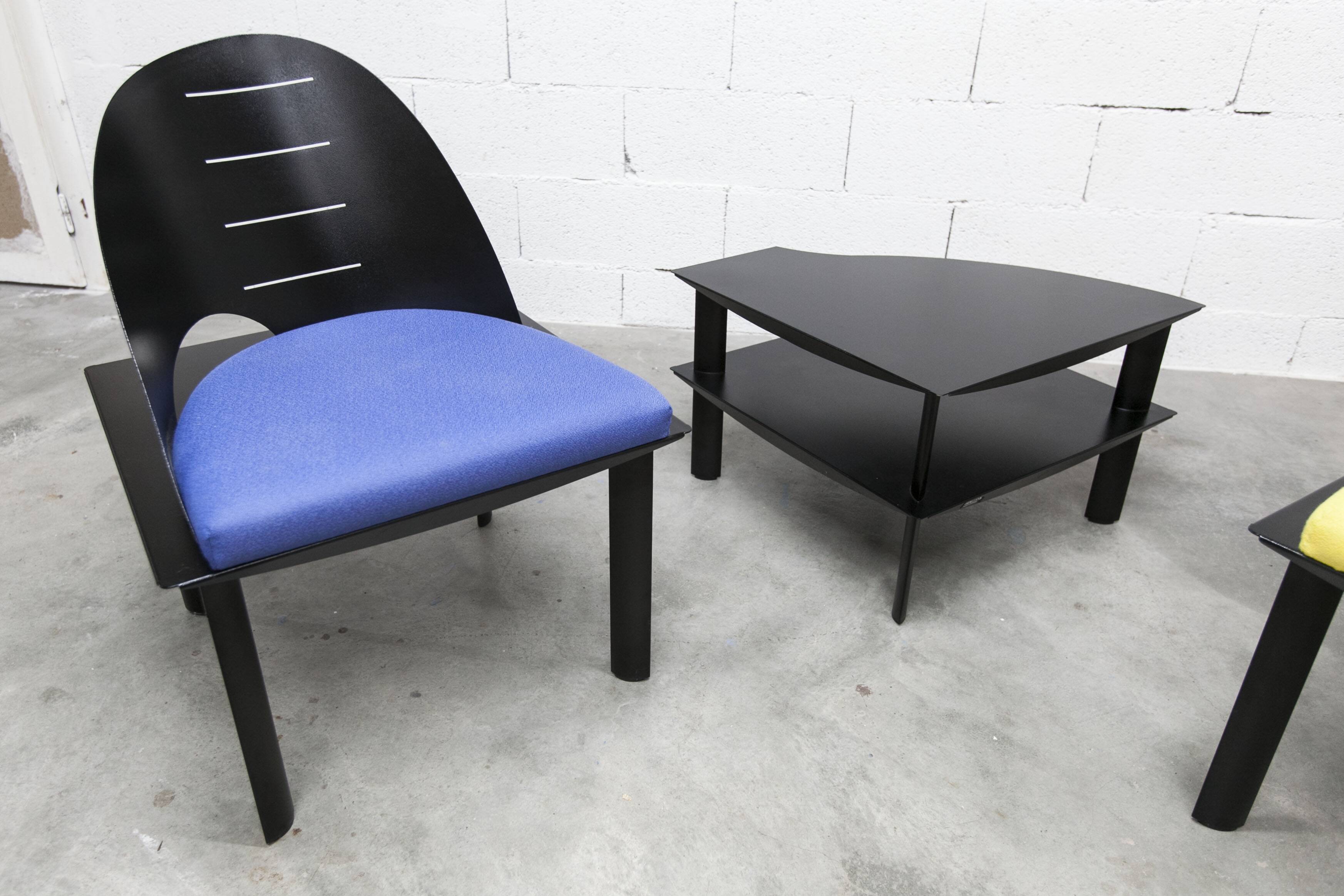 Ensemble 2 fauteuils + table basse design patrice bonneau genexco 1980