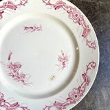 Creil & Montereau round dish in pink ironstone, "Centaurée" service