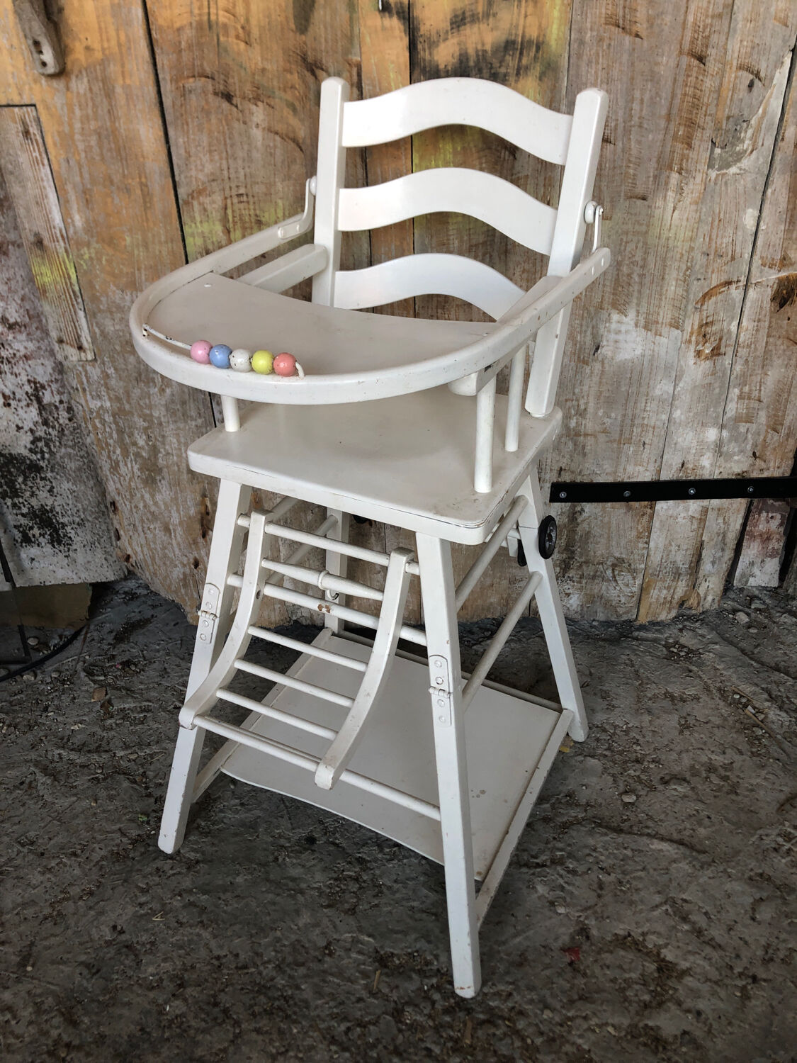High chair bebe baumann vintage white wood