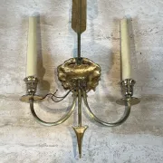 Pair of Two-Arm Bronze Wall Lights with Arrow and Mask Decoration