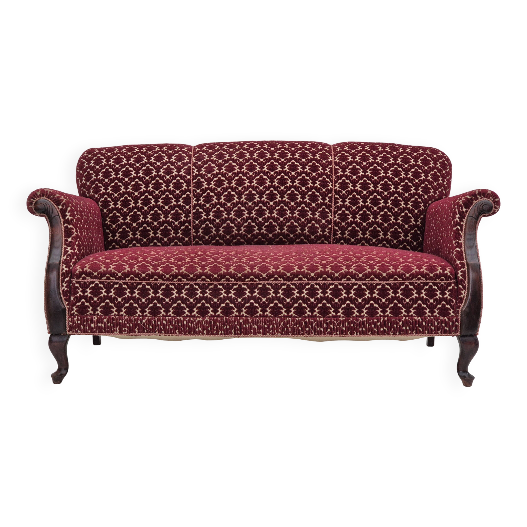 1950s, Danish 3 seater sofa, original condition, furniture velour, beech wood.