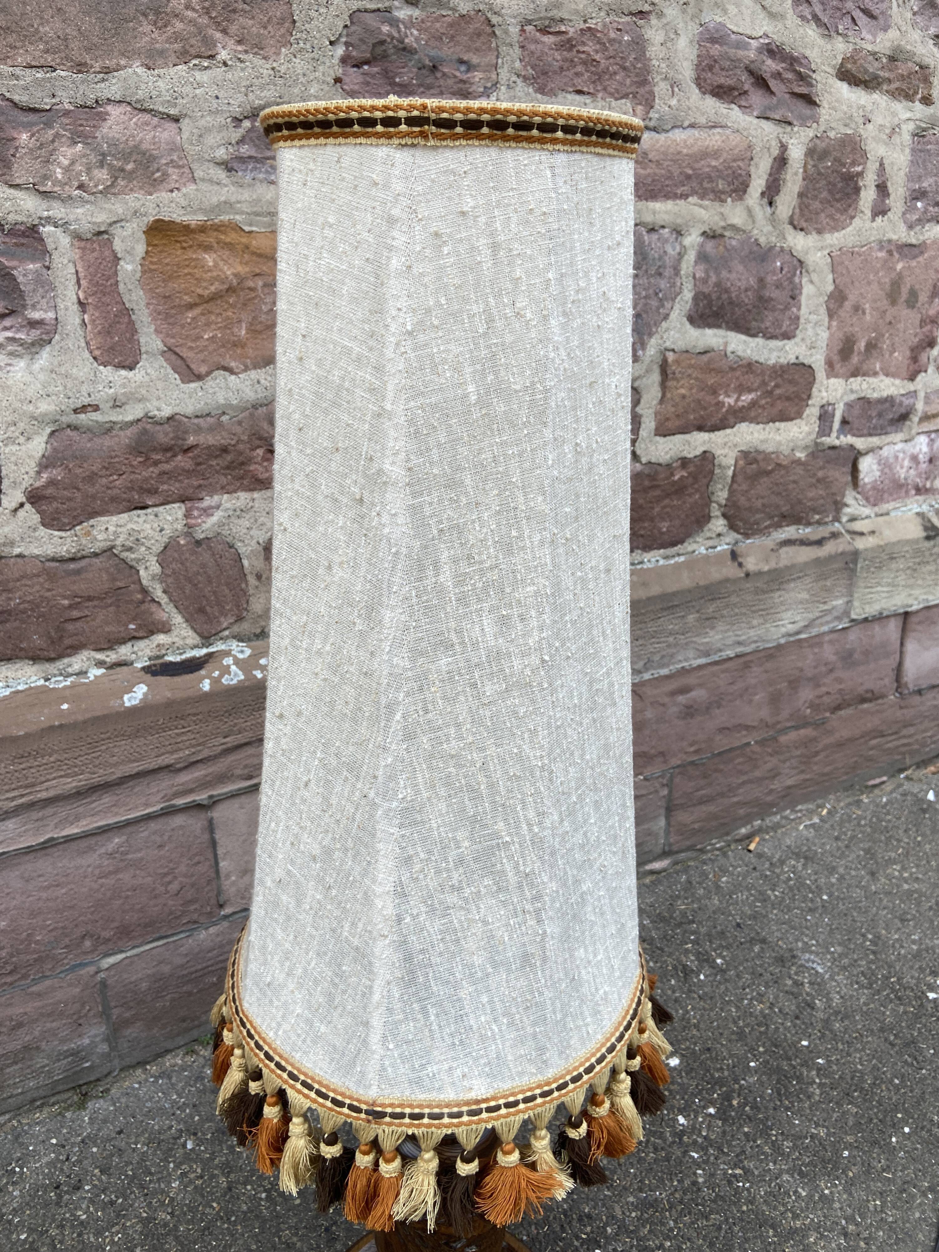 Vintage floor lamp wood & fabric 1970