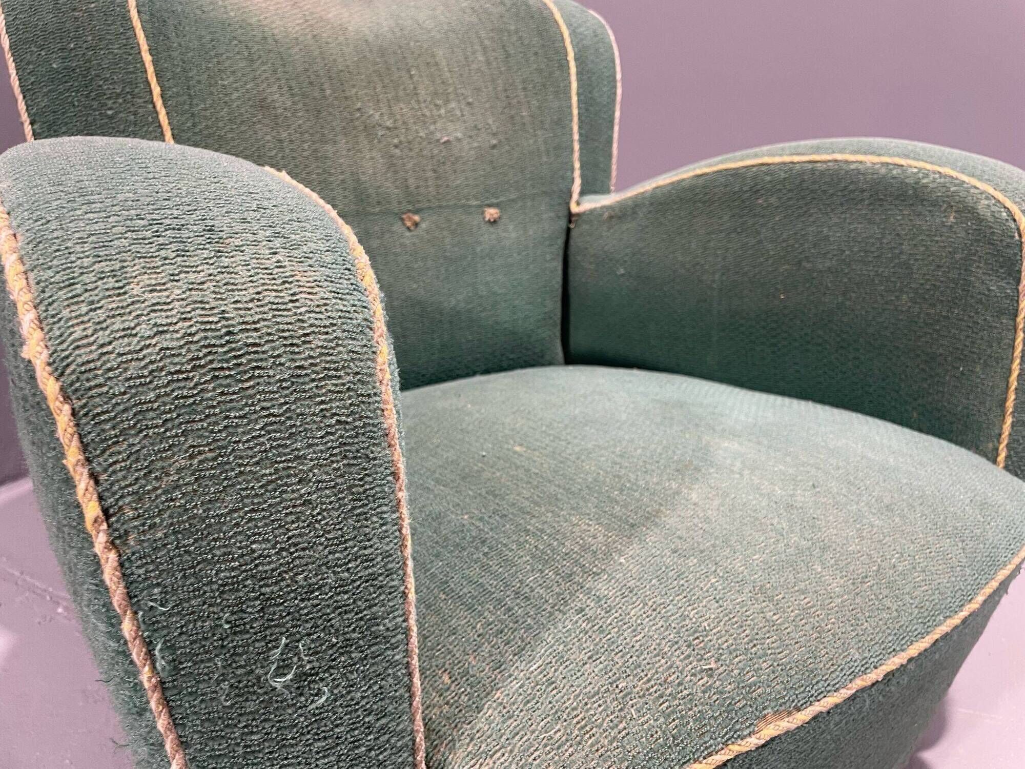 Fauteuil Art déco danois en mohair vert, années 1930-1940