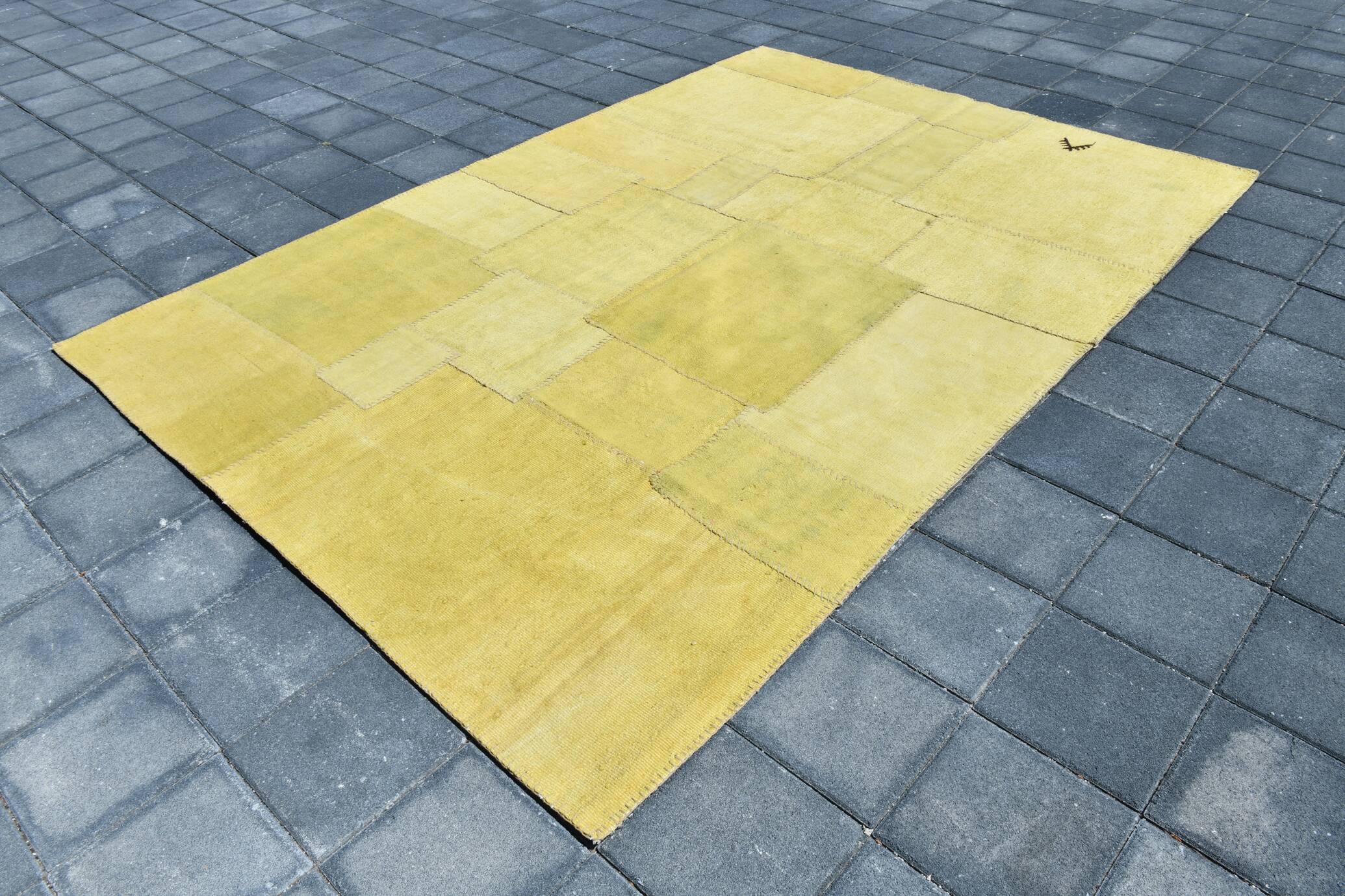 Mustard Yellow Decorative Turkish Kilim Carpet Rug, 212x305 Cm