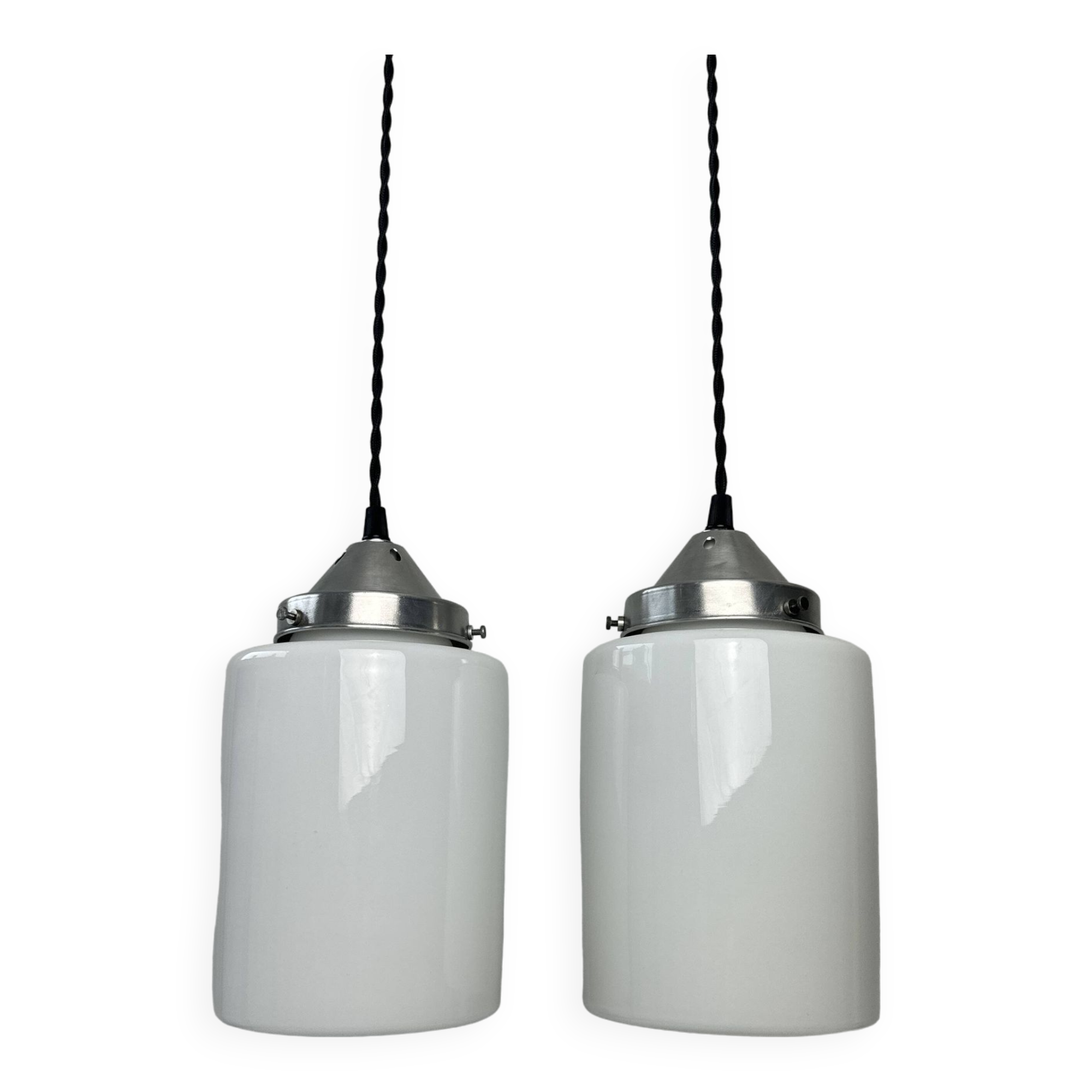 Pair of old vintage opaline pendants