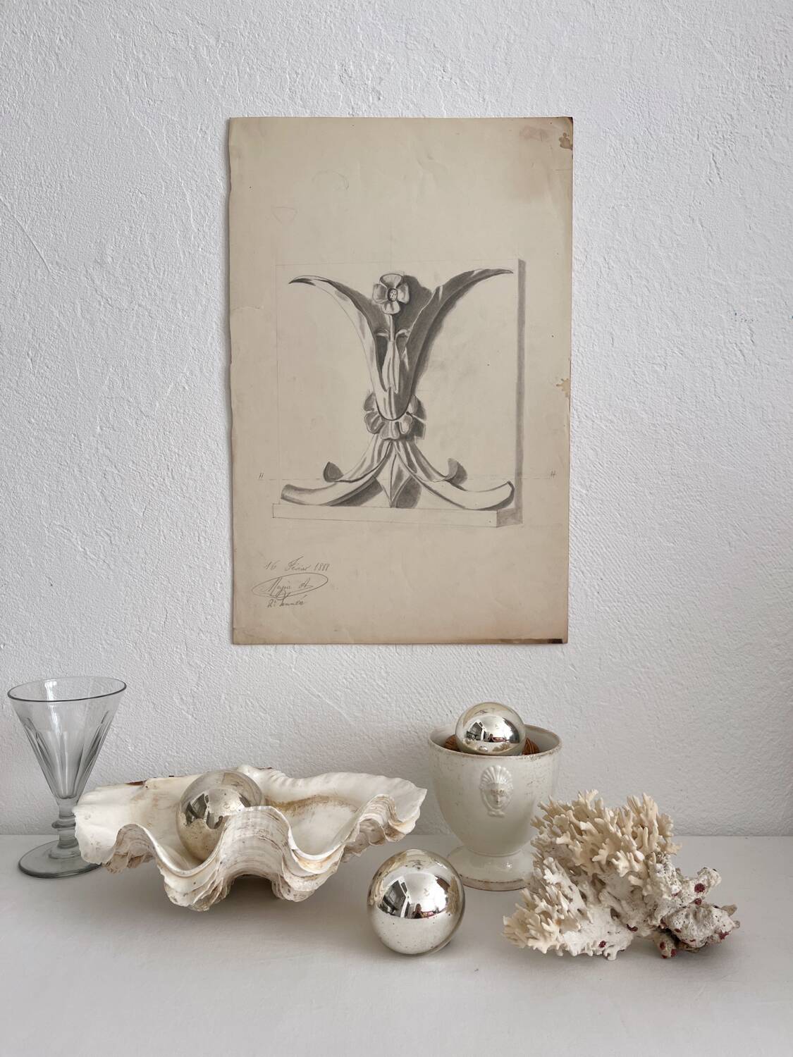 Old academic drawing ornament classical architecture late 19th century