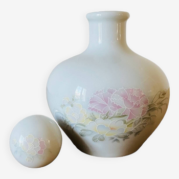 White porcelain flask with pretty vintage flowers