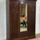 19th-century English mahogany three-door wardrobe.