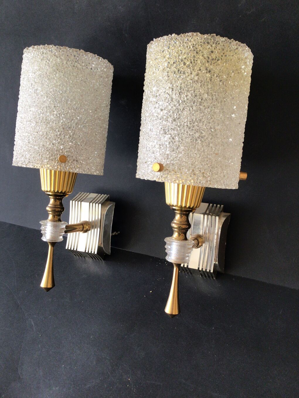 Pair of vintage perspex wall lamps