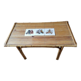 Coffee table bamboo rattan ceramic decollee 1960 70