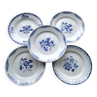 5 Assiettes plates dépareillées Badonviller et St Amand