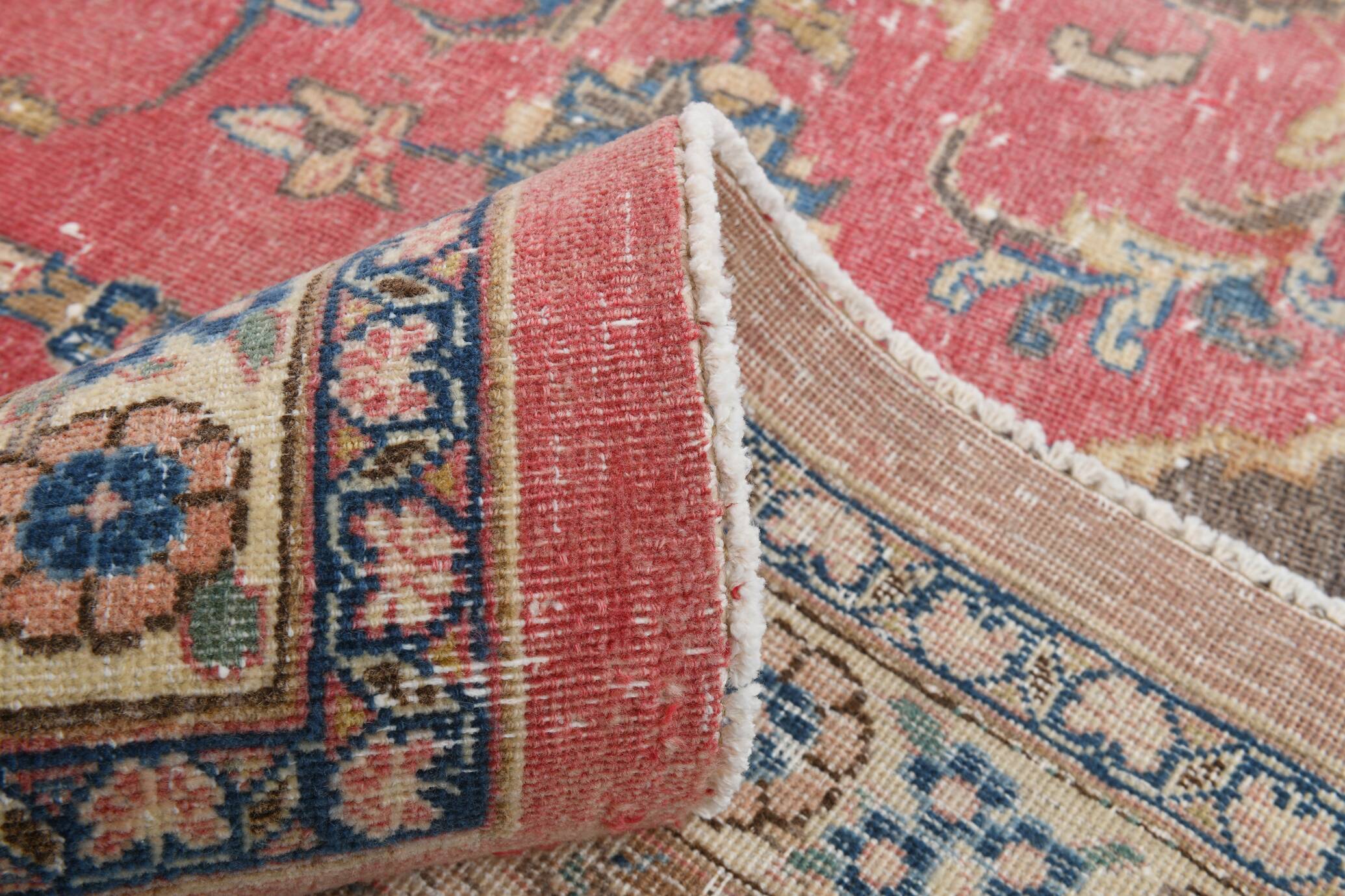 Tapis persan vintage en laine noué main, rouge, motifs floraux, 291x384 cm