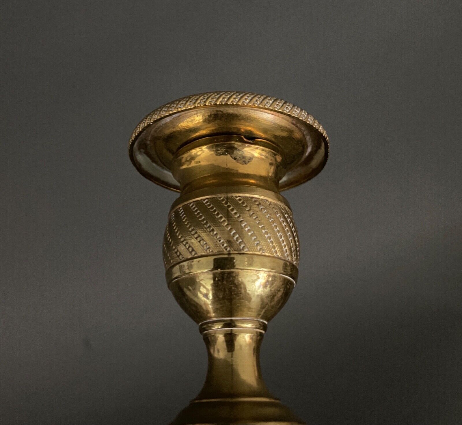 Pair of candlesticks gilded bronze chiseled guilloché first part of the nineteenth