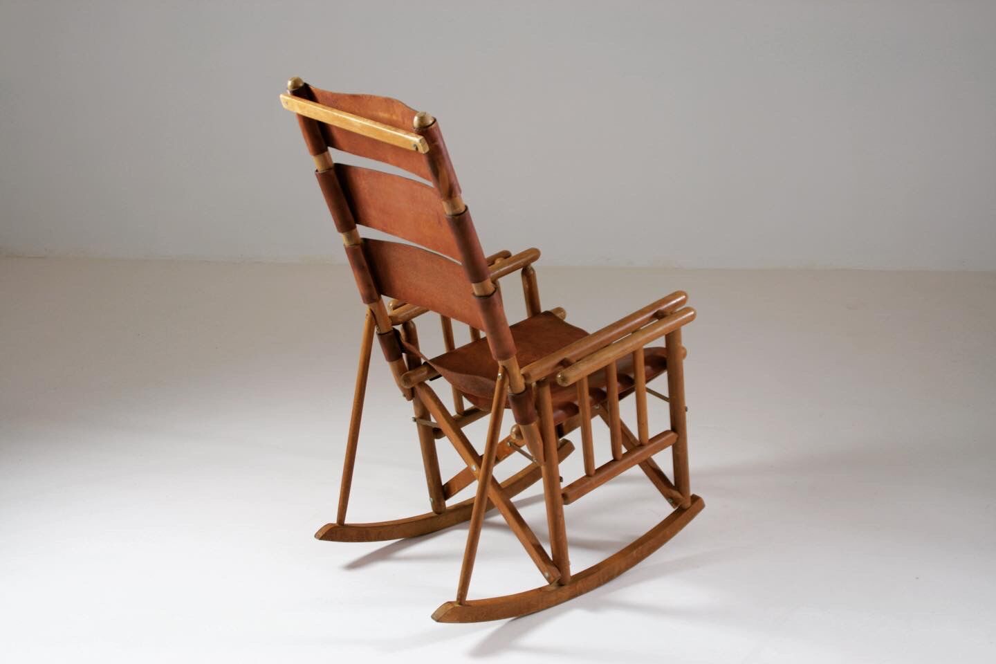 American rocking chair in wood and leather, 1960s