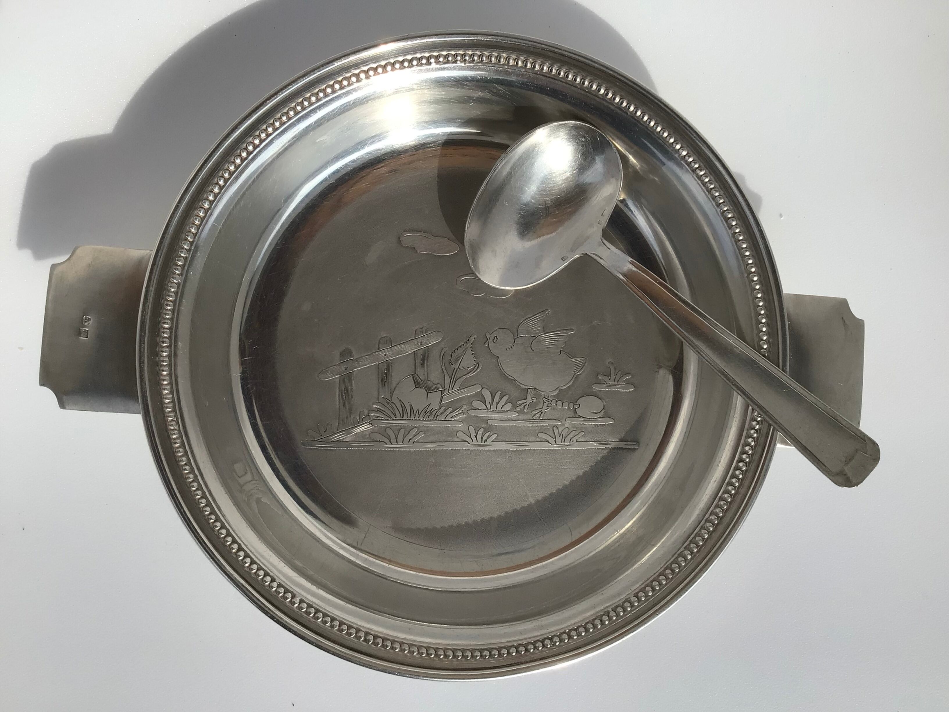 Baby plate silver metal spoon silver 30s