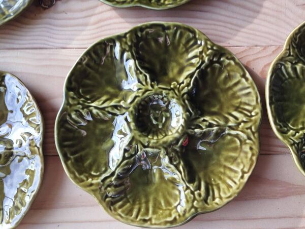 6 Assiettes à huîtres vintage en céramique de Gien