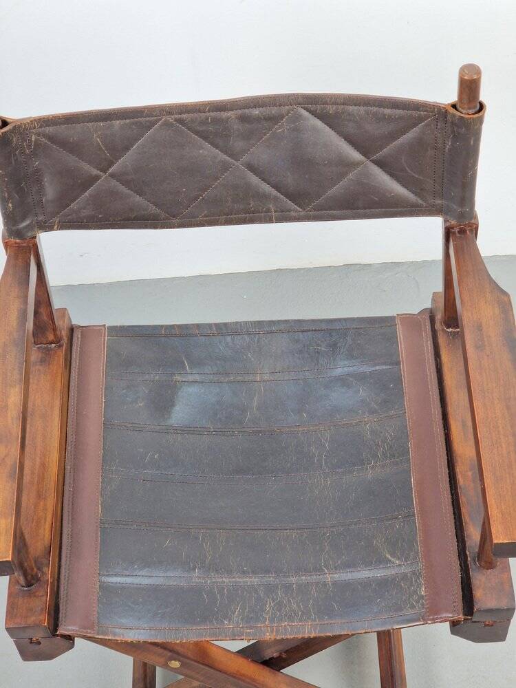 Vintage Director's Folding Chair in Wood and Leather, 1970s