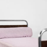 Vintage Art Déco Streamline Burled Wood Tubular Steel Bauhaus Bed, 1920s