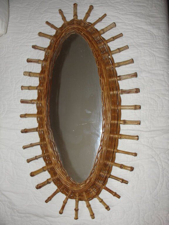 Mirror oval rattan bamboo sun 38x68cm