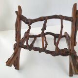 Vintage brutalist magazine rack 1970 wood & vine branch 70s 1970s year
