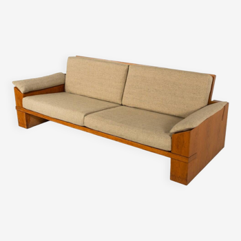 Mid-Century Modern Sofa by Guiseppe Rivadossi, Wood and Fabric Italy, 1970s - New Upholstery