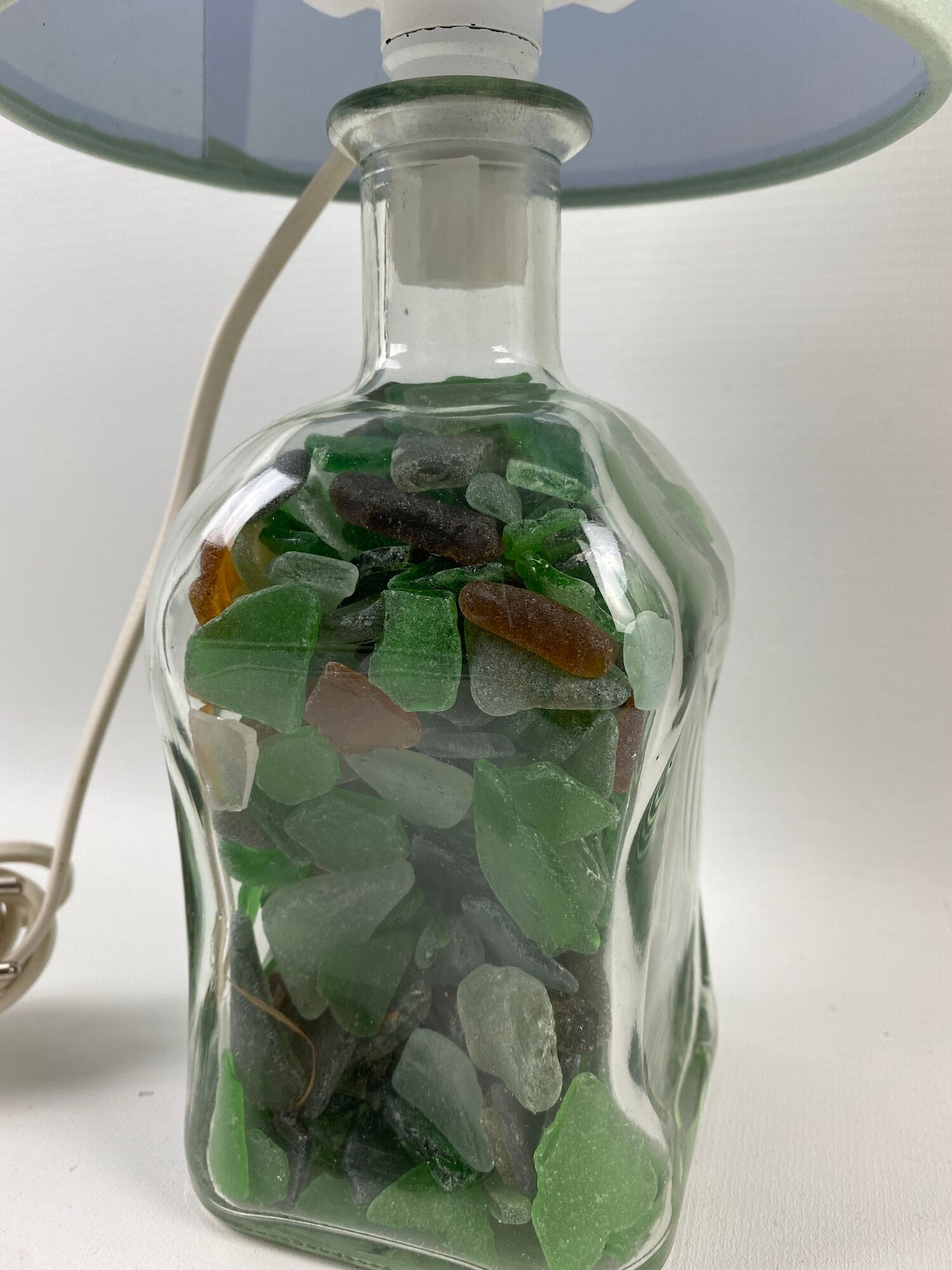 Lamp to lay glass bottle lampshade green fabric 33cm