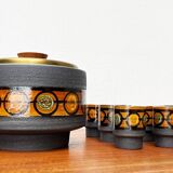 Mid-century brutalist West German pottery punch bowl and cups by WGP of Dümler & Breiden, 1960s, set of 10.