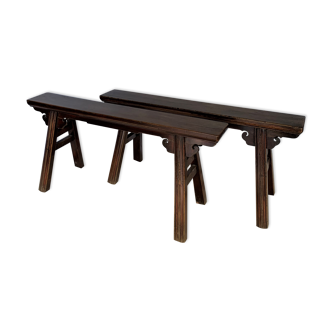 Pair of Chinese elm benches