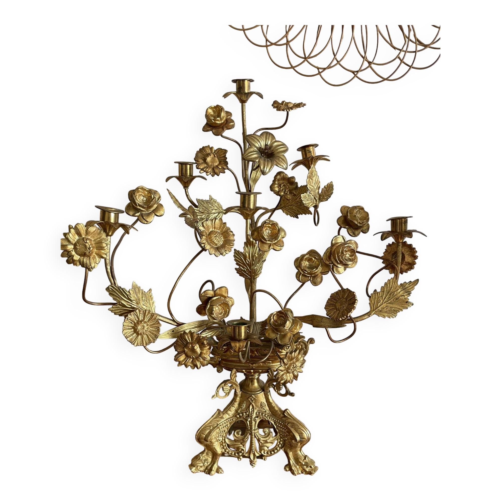 Brass church candelabra with fleur-de-lys