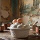 Vintage trompe-l’œil terrine with eggs in white earthenware, 1960s-1980s