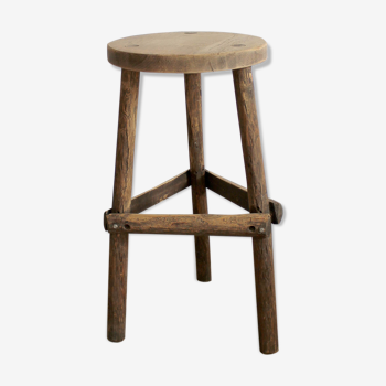 High brutalist oak stool