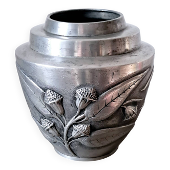 Art Deco pewter vase. Signed F. Cortesi