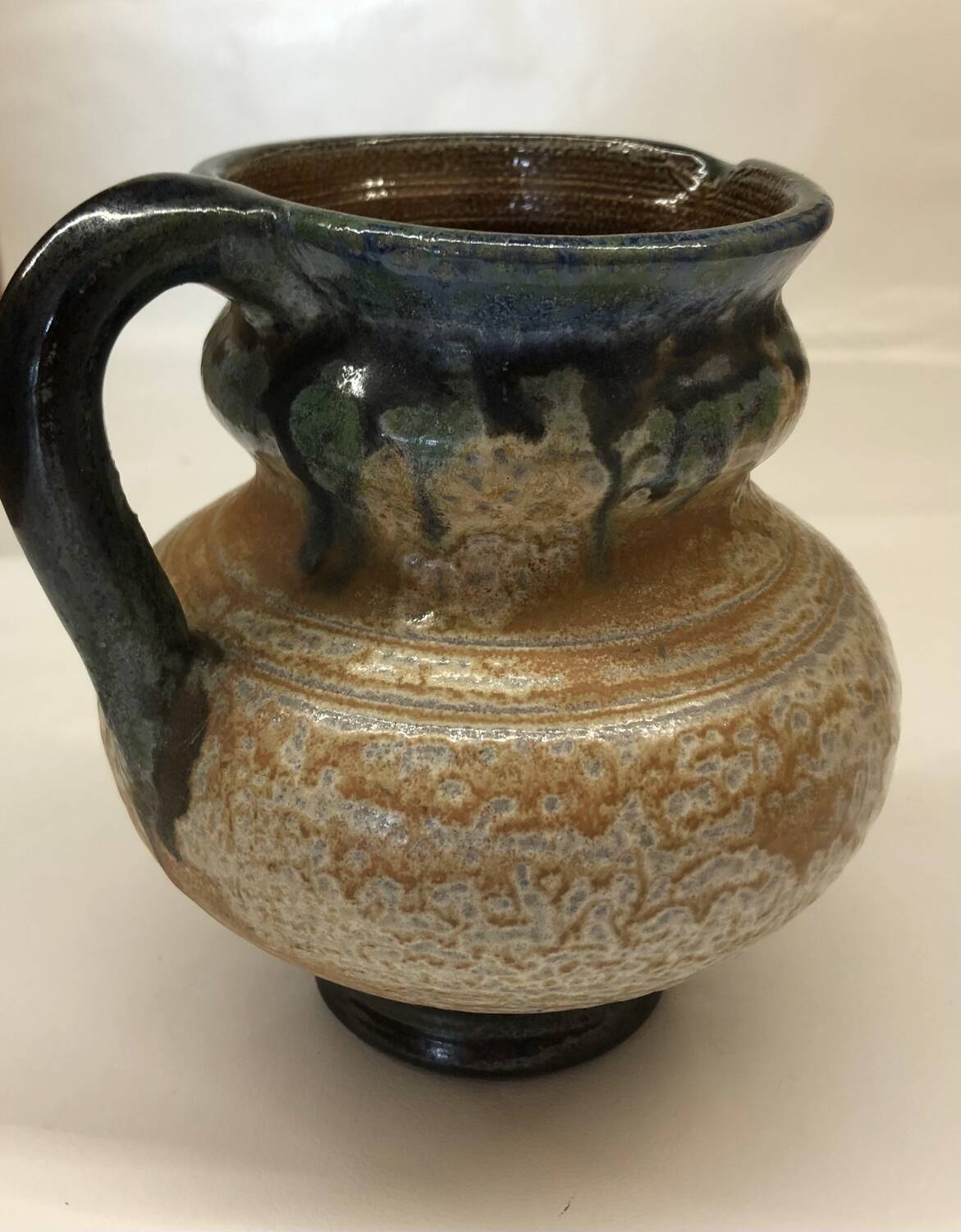 Belgian flamed salt-glazed stoneware pitcher by Pitot