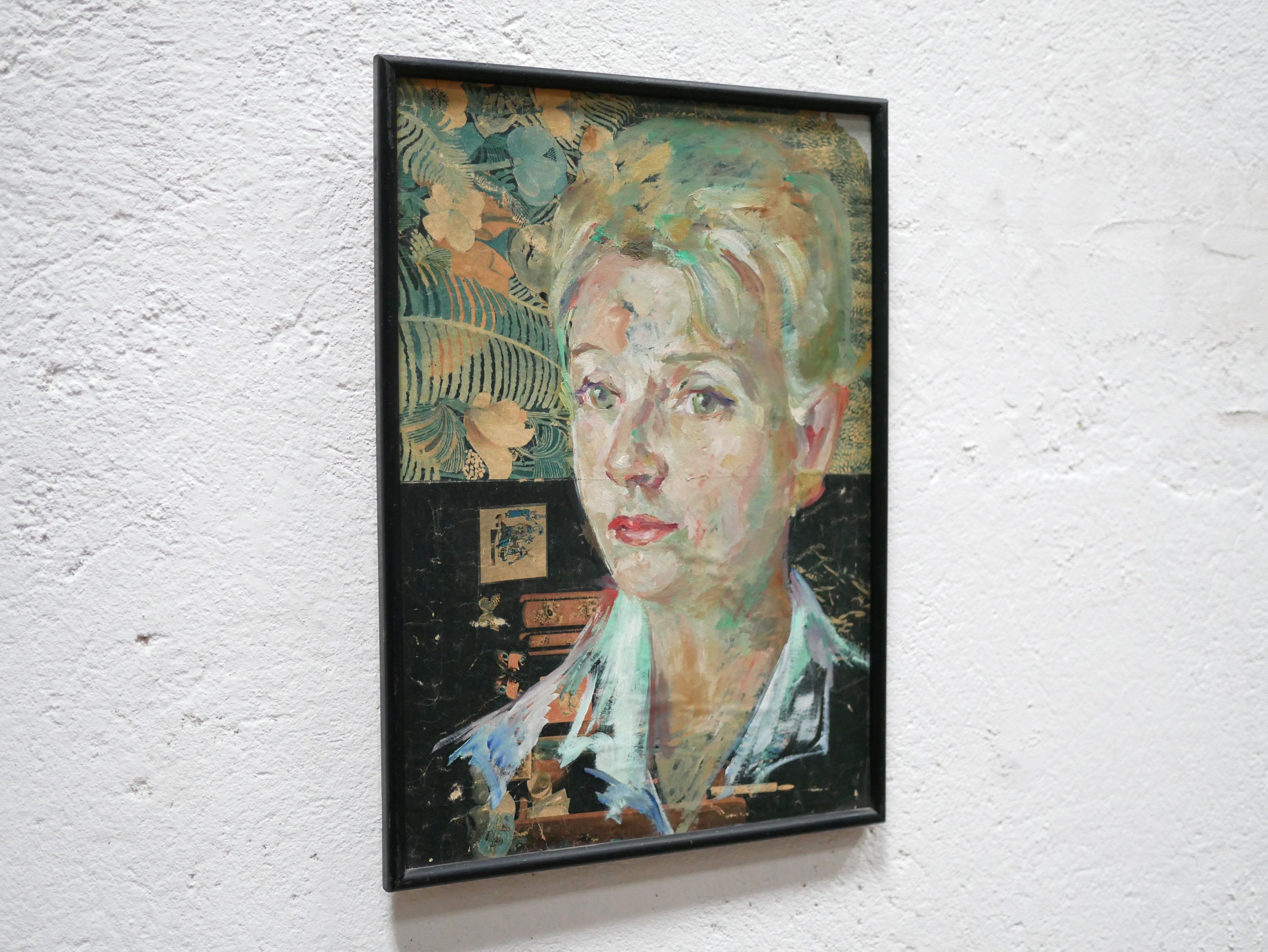 Vintage painting portrait on paper