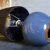 Vintage potter's ceramic table lamp, raffia lampshade
