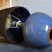 Vintage potter's ceramic table lamp, raffia lampshade