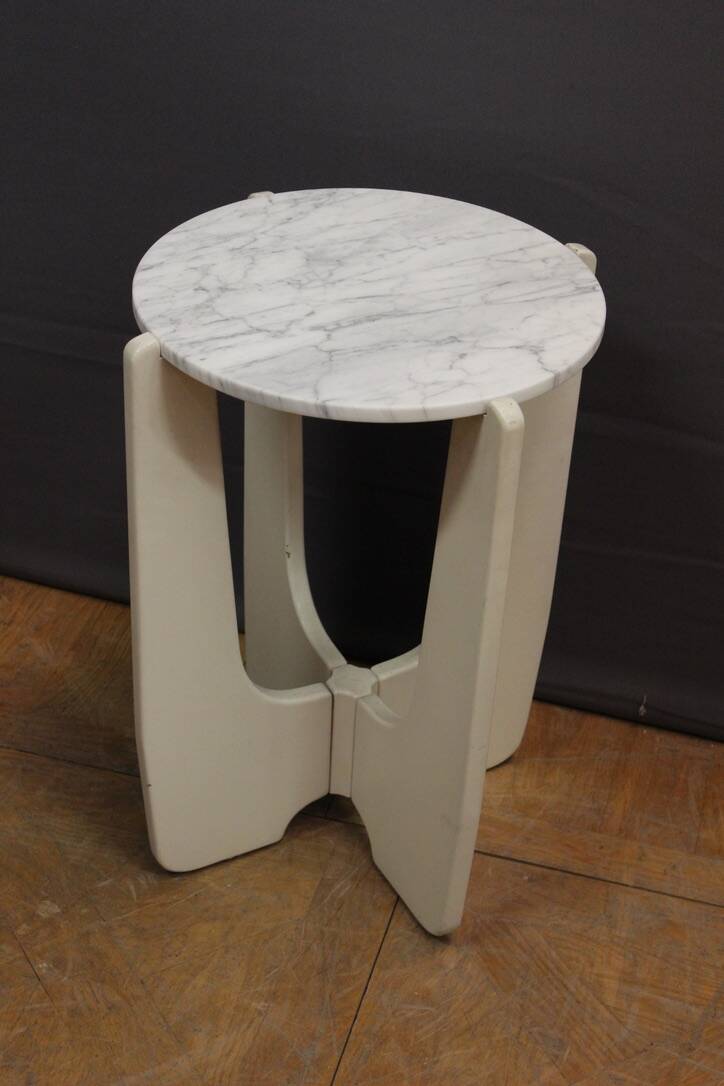 Pedestal Table In White Lacquered Wood And Marble Circa 1970
