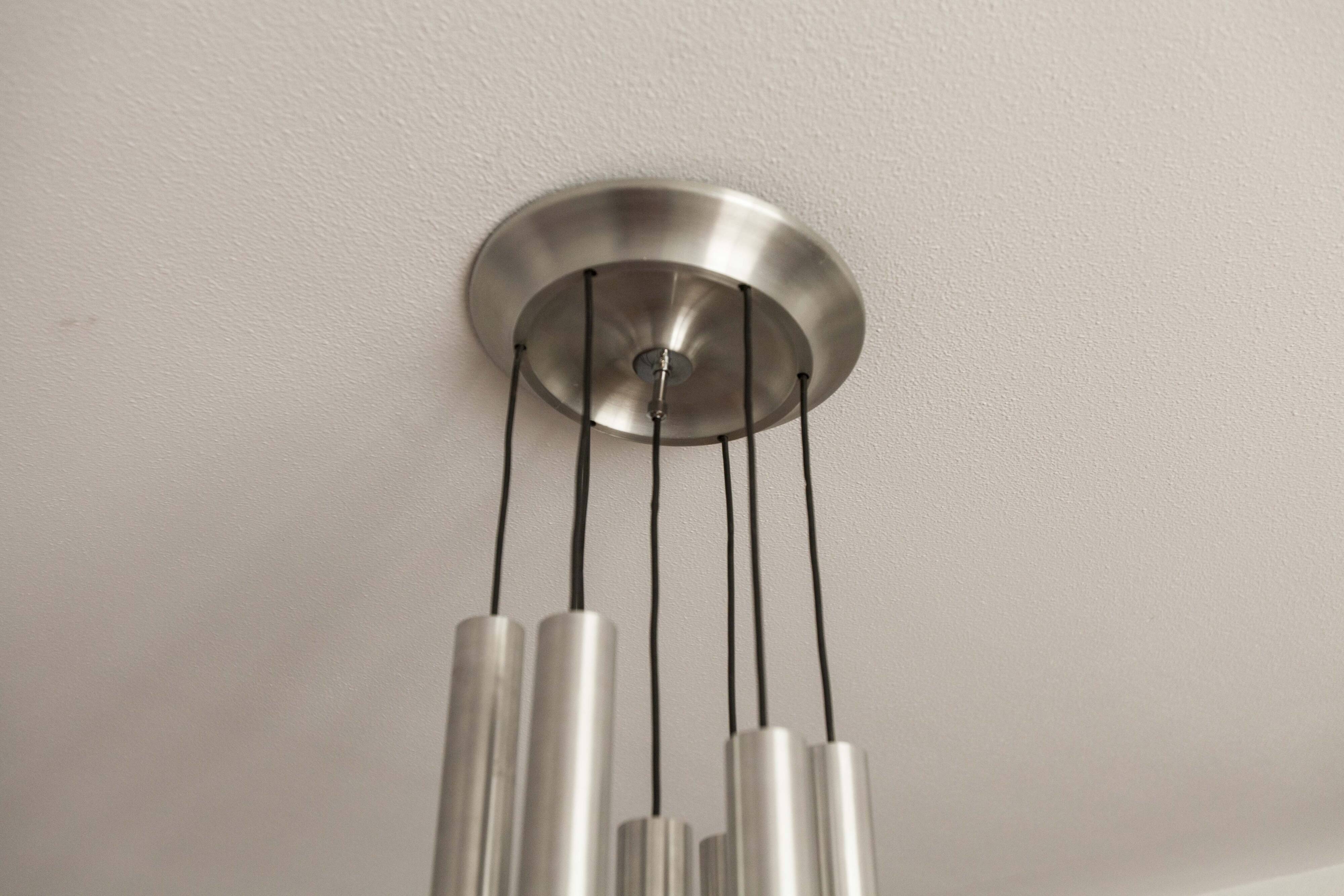 Aluminum waterfall ceiling light by Kaiser Idell / Leuchten, Germany, 1960s