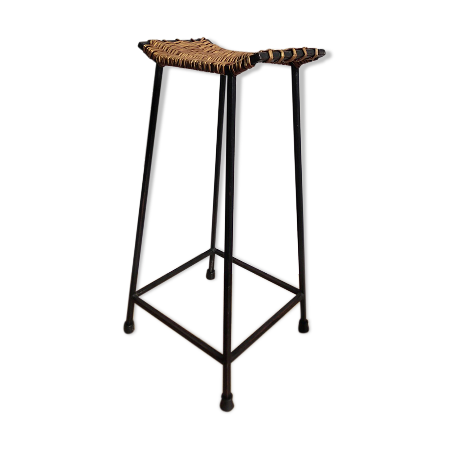High forged iron and rattan stool - 1950s