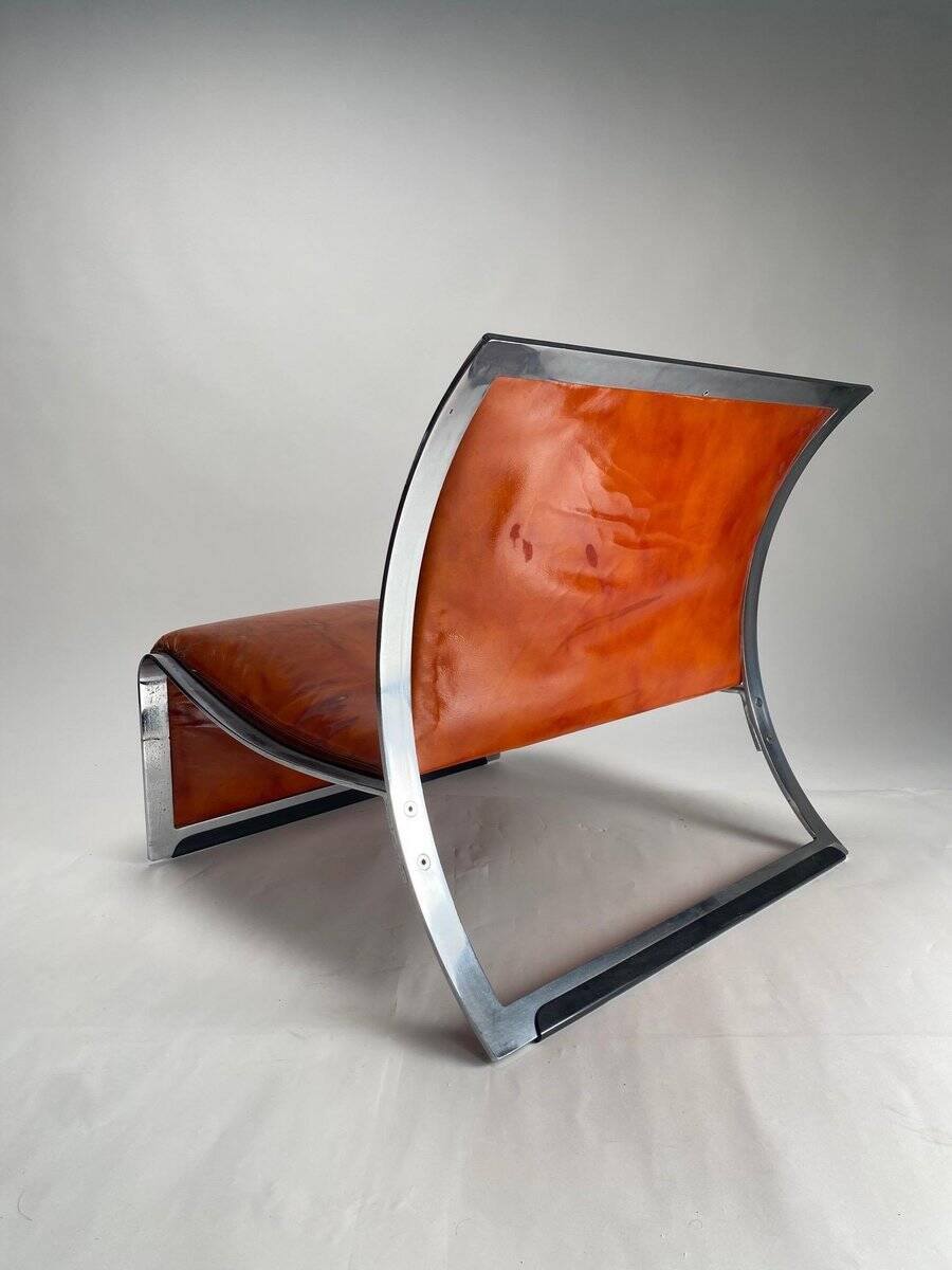 Set of Chromed Metal and Leather Armchairs by Vittorio Introini for Saporiti, 1965